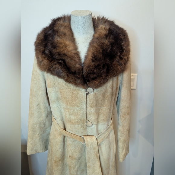Vintage Rajac genuine Leather and fur trench coat, 60s/70s. Woman's size S/M - Picture 3 of 16